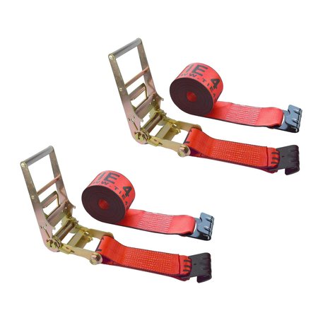 TIE 4 SAFE Heavy Duty 3" x 30' Ratchet Tie Down Strap Flat Hook for Farm Trailer Truck Red, 2PK RT20R-1530-M12N-R-2